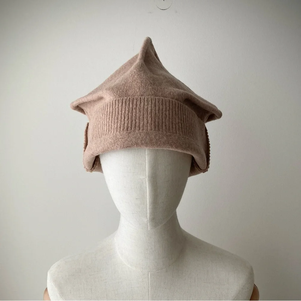 joodito origami crown 100% wool sweater cloche hat beanie bucket cap beige tan - Picture 2 of 10